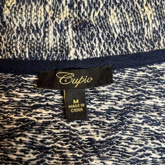 Cupio Women's Open Front Cardigan Waterfall Patchwork Navy and White Medium - Picture 5 of 11